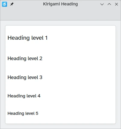 Five headings with different levels for size comparison