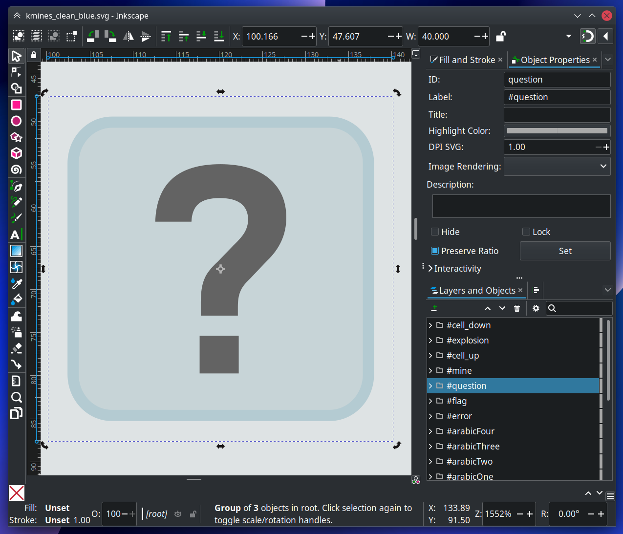 A screenshot showing a selected element and the object properties panel in Inkscape.