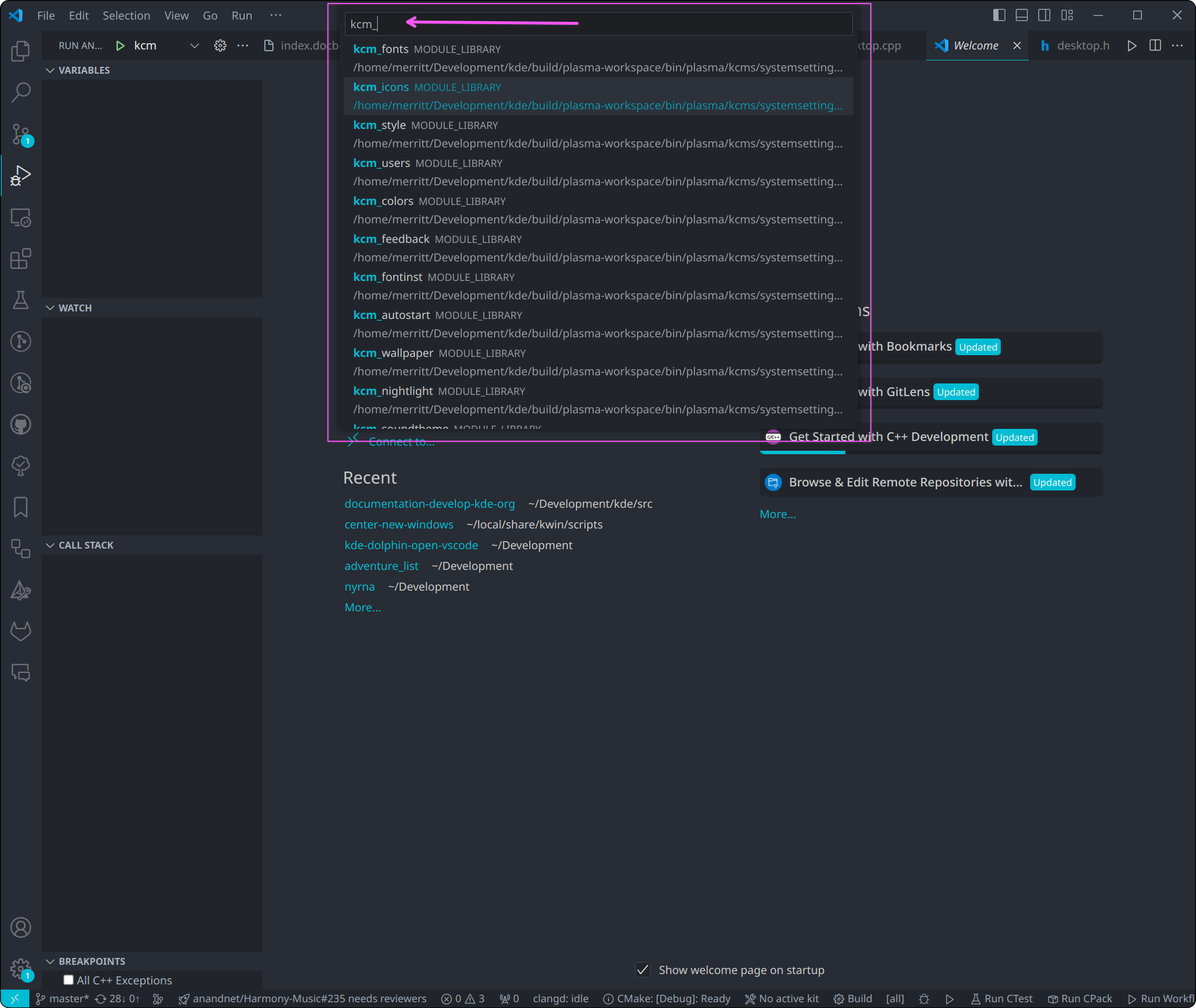 Screenshot filtering build targets for available KCMs