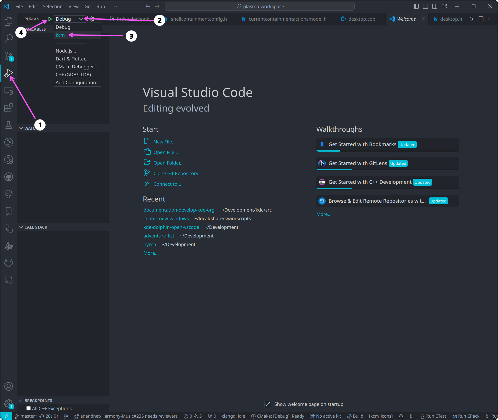 Screenshot of choosing the kcm launch configuration