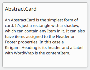 Captura de pantalla d'una AbstractCard, un únic botó rectangular amb text alineat a l'esquerra