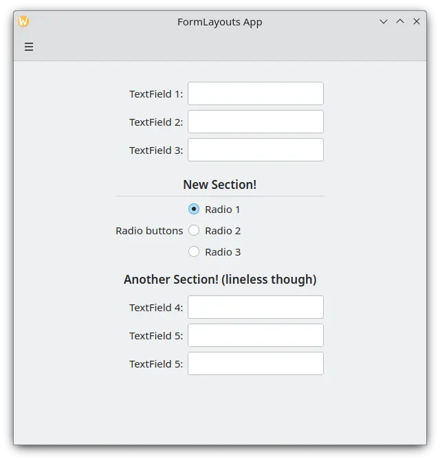 A form layout with sections