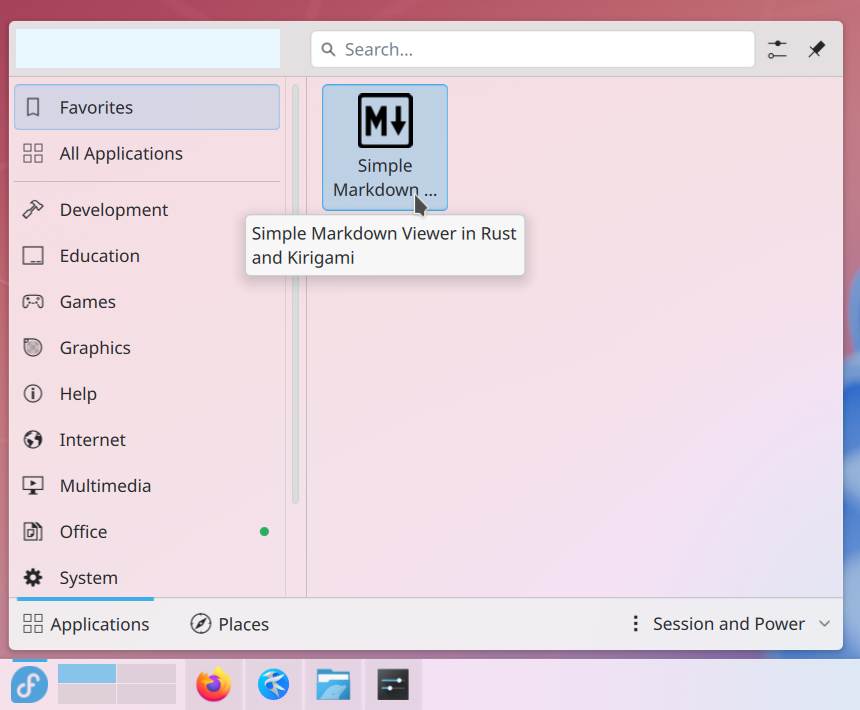 A screenshot of the Plasma Kickoff menu showing the menu entry.