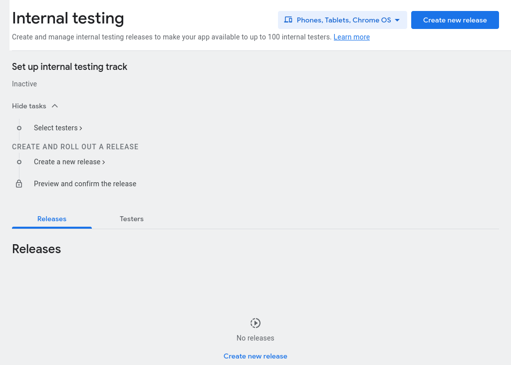 Screenshot showing the 'Internal testing' page for KTrip