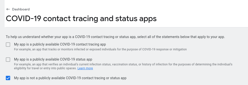 Screenshot showing the question whether KTrip is a publicly available COVID-19 contact tracing or status app