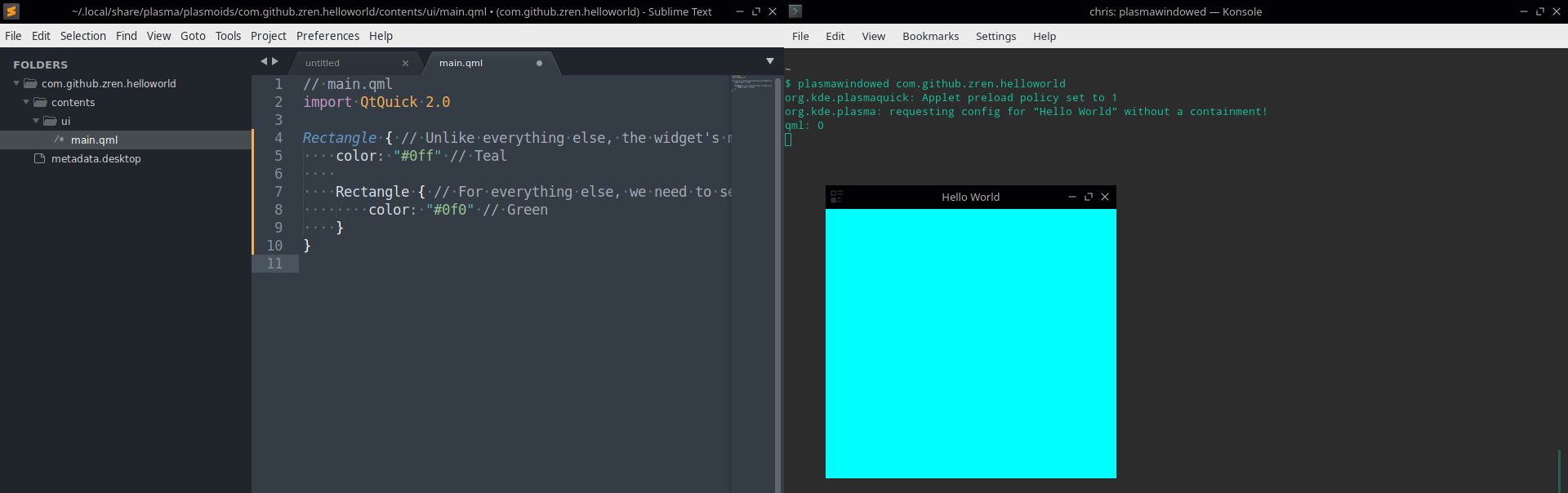 Teal QML Rectangle with invisible green Rectangle